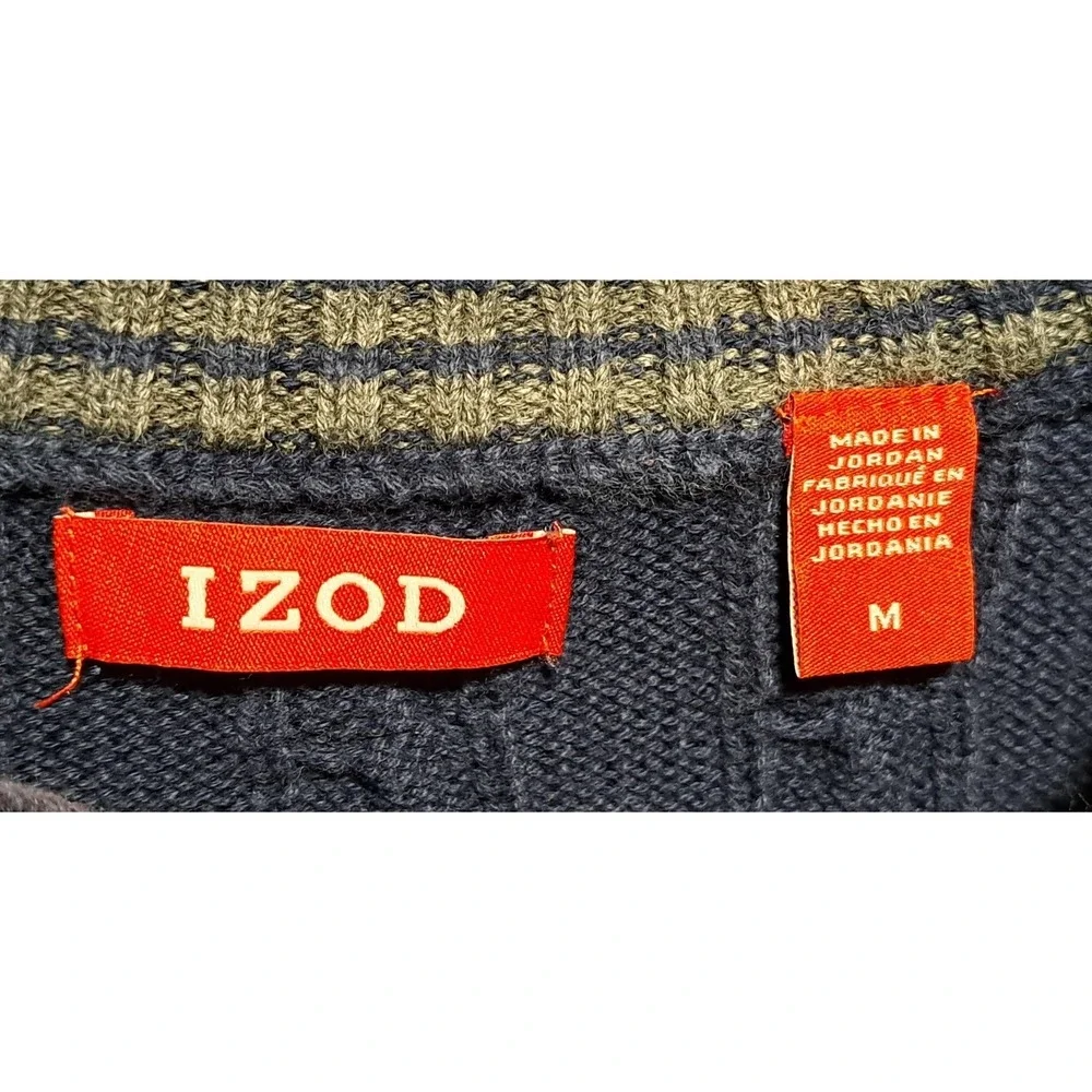 IZOD‎ Mens Navy Blue Cable Knit 1/4 Zip Sweater Size Medium Cotton